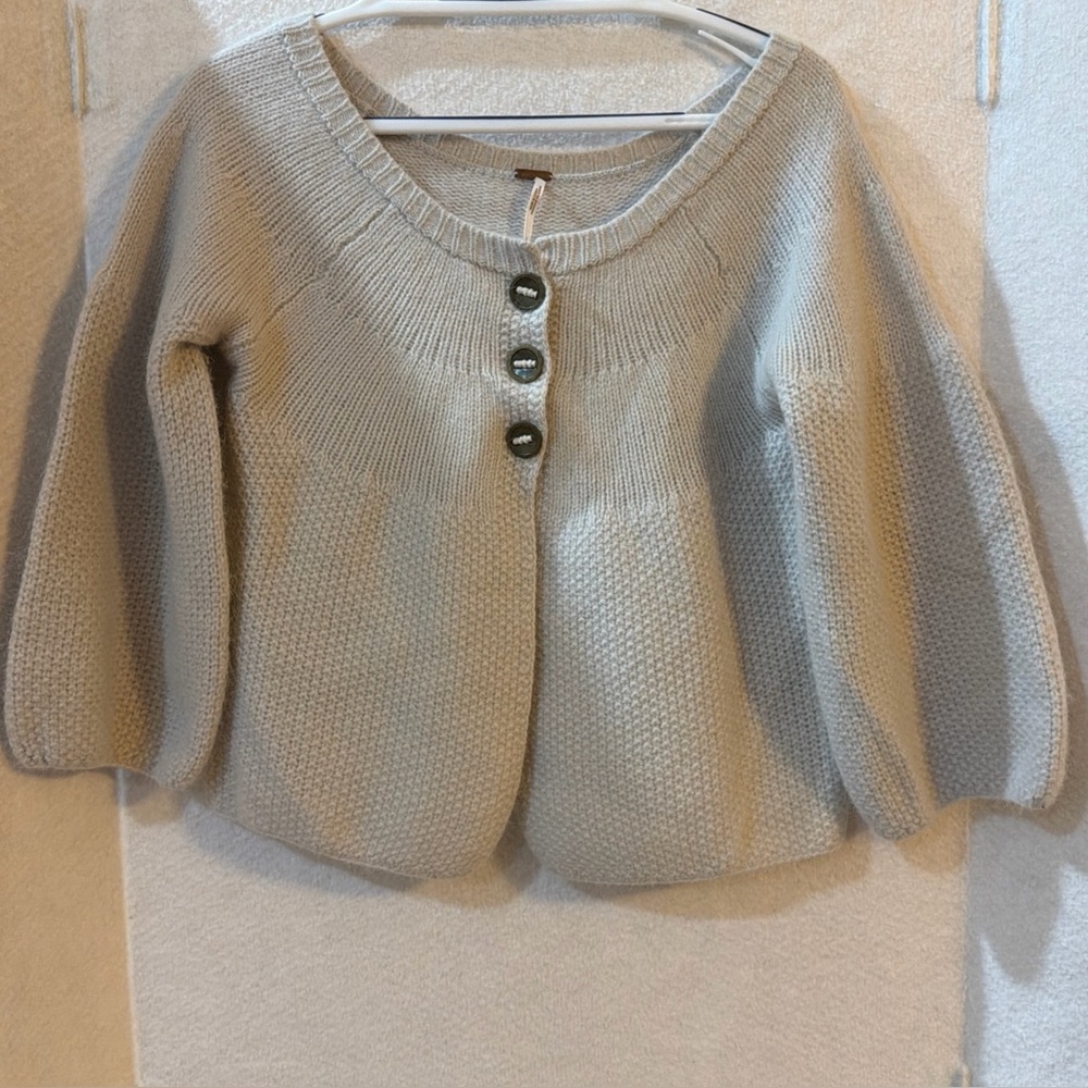 Free People Cropped Lambswool Angora Sweater Large Off White/Cream